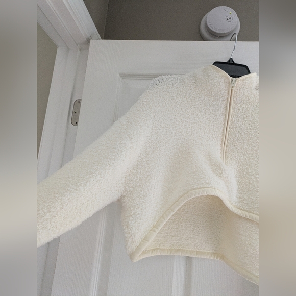 SKIMS Quarter Zip Cozy Knit Crop Pullover Sweater Cream Kim Kardashian West S/M - Picture 3 of 9